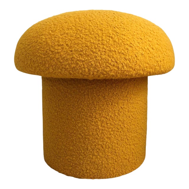 Mushroom Ottoman in Mustard Boucle For Sale