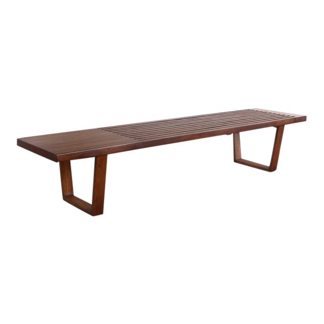 George Nelson Style Walnut Mid Century Modern Slat Bench / Coffee Table
