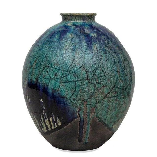 1960s Vintage Handmade Fulper Flambed Drip Glaze with Crackle Vase For Sale - Image 5 of 5
