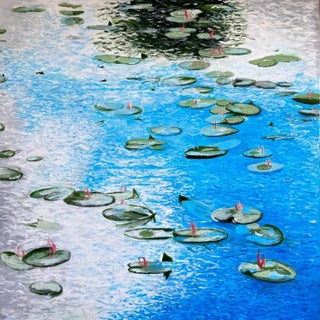 "Clouds and Lilies" Contemporary Original Expressionist Landscape Painting by Shabs Beigh For Sale