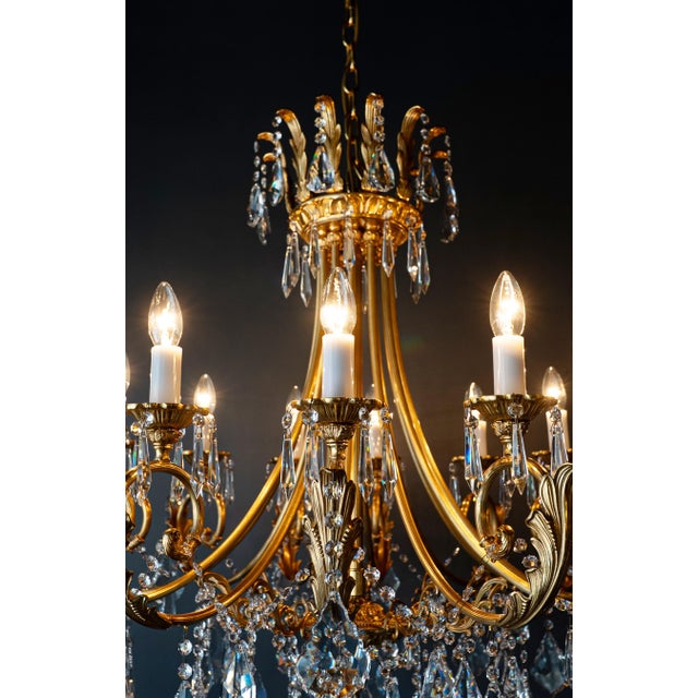 Metal Rococo Brass Crystal Art Deco Chandelier For Sale - Image 7 of 11