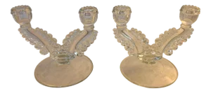Antique Susquehanna Glass Salina Floral Cut Candelabra- a Pair