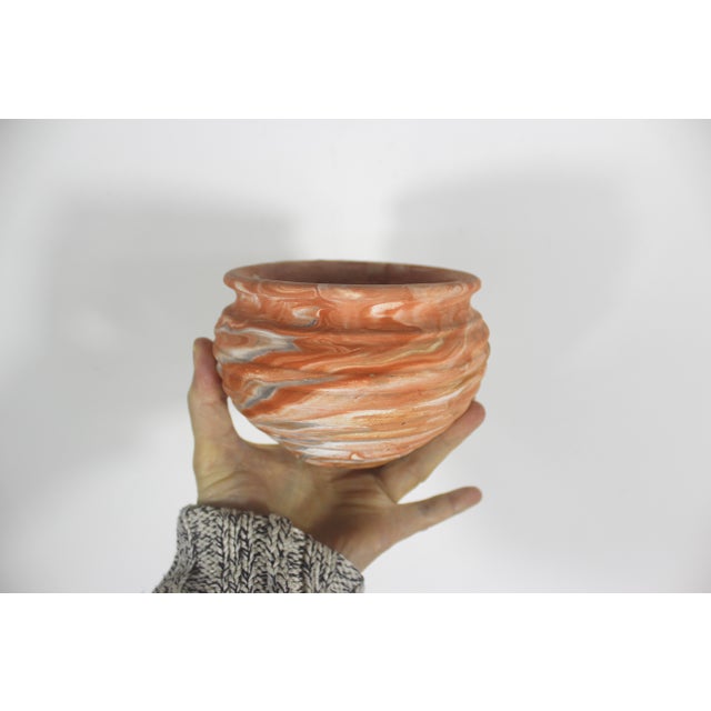 Terra Cotta Vintage Comanche Pottery Unglazed Clay Terracotta Swirl Planters - A Pair For Sale - Image 8 of 10