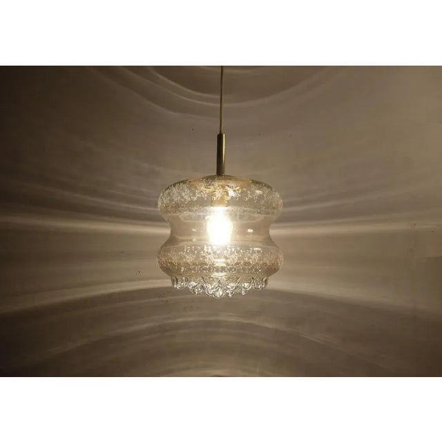 Metal Mid-Century Pendant Light Bubble in Amber Glass and Brass, 1960s For Sale - Image 7 of 11