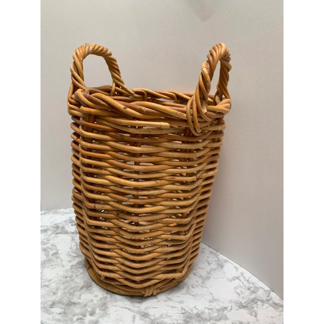 Farmhouse Vintage Tall Rustic Wood Woven Decor & Storage Basket For Sale - Image 3 of 10