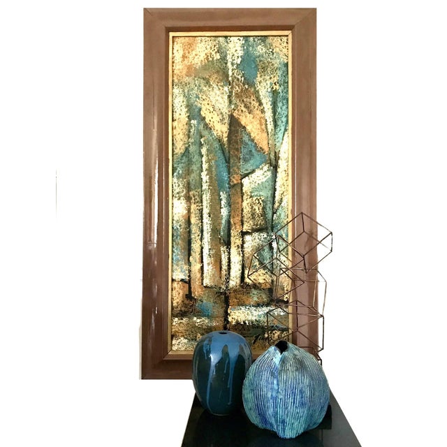 for your consideration a vintage 1950s signed tall mid century abstract expressionist painting this skilled artist created...