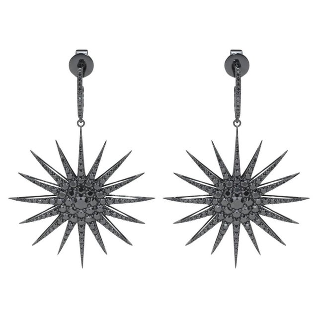 Bochic Classic & Chic Star Black Diamond Earrings Set In 18K Black Gold For Sale - Image 15 of 18