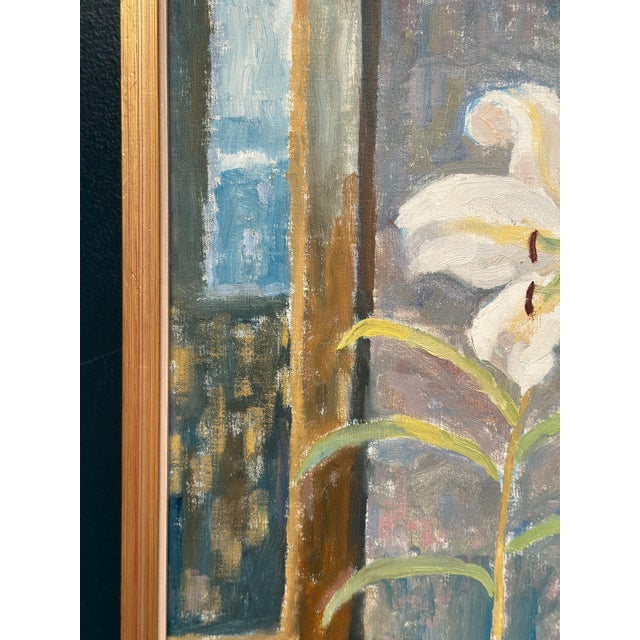 Original swedish oil on panel – “the white lily” by m. Niklas (may nicklasson) – vintage & framed – 63 × 56 cm (24.8" ×...