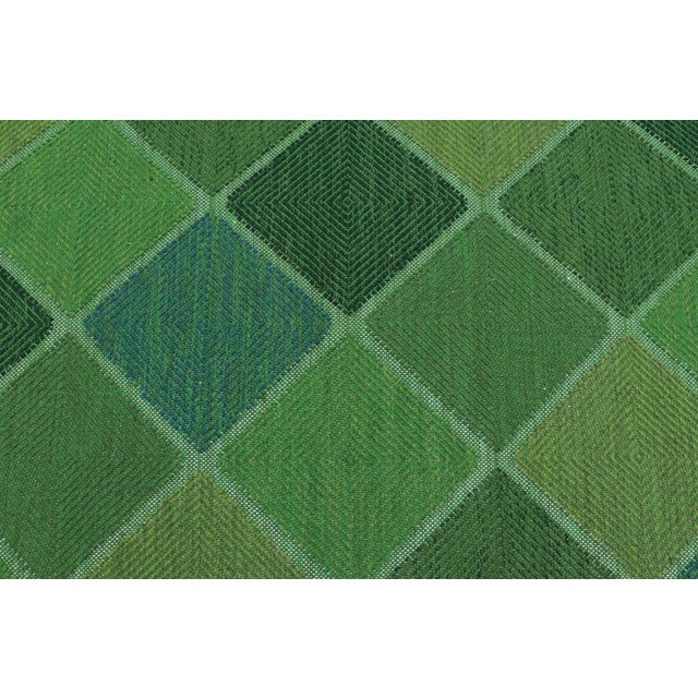 Mid-Century Modern Scandinavian Flat Weave Rug by Keivan Woven Arts, Geometric Greens 4'0 X 6'2 For Sale - Image 3 of 11