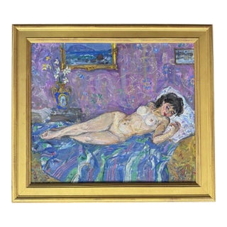 Reclining Nude, Titled "Spring", Oil on Canvas, C. 1990 For Sale