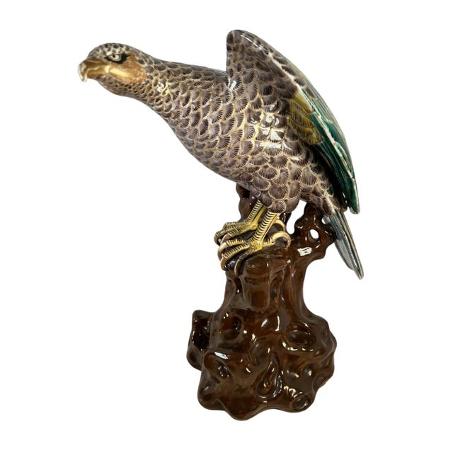 Japanese Meiji period porcelain green and blue colorful Falcon. Circa 1890.