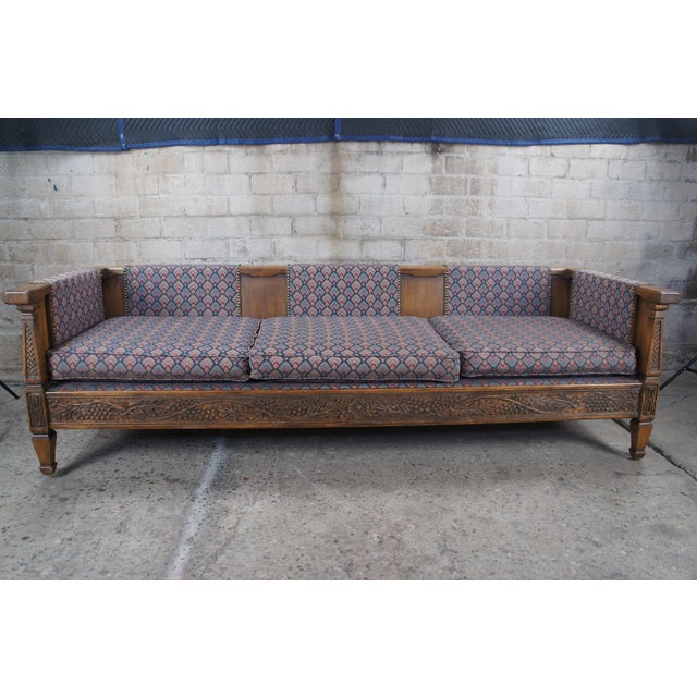 1980s Mid Century Romweber Viking Oak Grapevine Carved Library Sofa