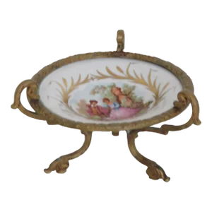 Sèvres Porcelain French Empire Compote Gilded Bronze Footed Stand Frangonard