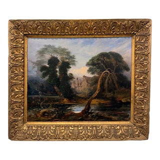 Late 19th Century Oil 'View From the Manor Pond' For Sale