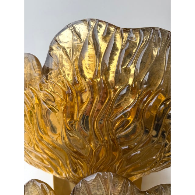 Contemporary Brass and Gold Murano Glass Palm Sconces, Italy - a Pair For Sale - Image 12 of 12