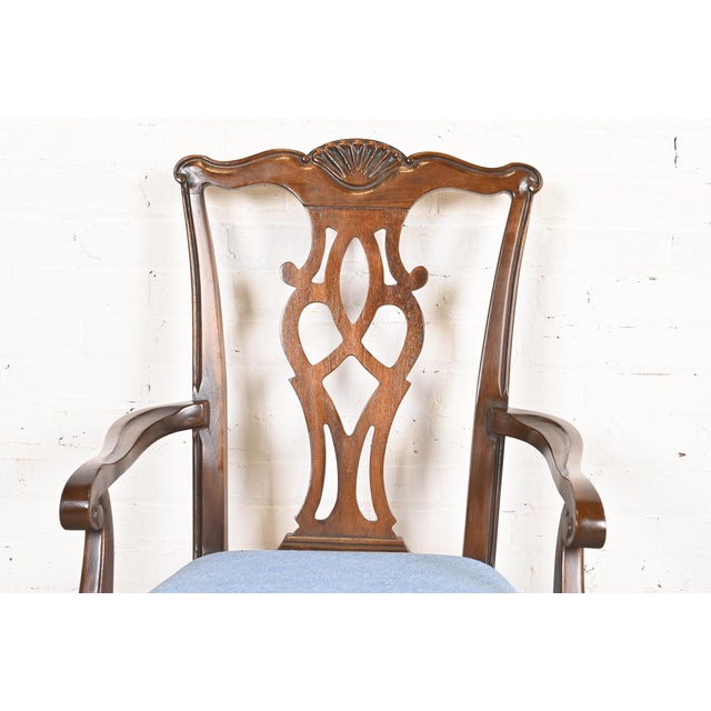 Drexel Heritage Georgian Carved Mahogany Armchairs or Dining Captain Chairs, Pair For Sale In South Bend - Image 6 of 12