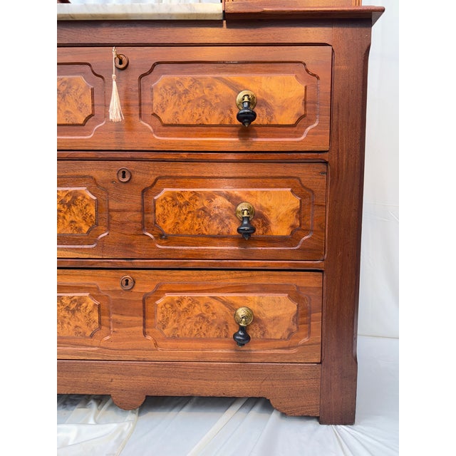19th-Century Victorian Eastlake Walnut & Burl Dresser With Original Finish & Hardware For Sale - Image 11 of 18