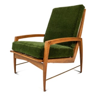 Rare Restored Danish Mid-Century Modern High-Back Lounge Chair in Beech, Velour & Brass Attributed to Dan Johnson for Selig, Denmark, C. 1950s For Sale