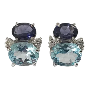 Christina Addison Mini Gum Drop Earrings With Iolite and Blue Topaz and Diamonds - a Pair