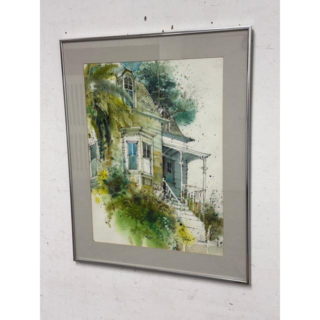 Gray Marilyn Simandle Oldest House Framed Watercolor, Circa 1976 For Sale - Image 8 of 11