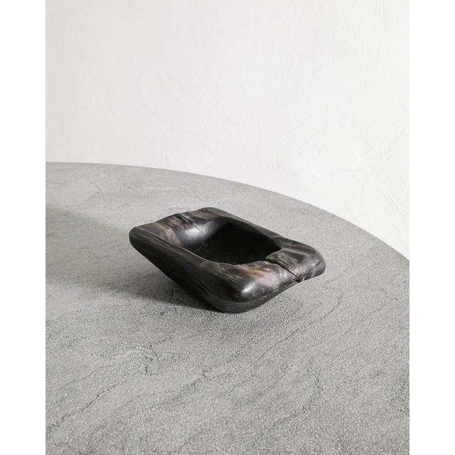 A rare and decorative french mid century hand carved wooden ebonized bowl by odile noll produced in france, 1970s. in good...