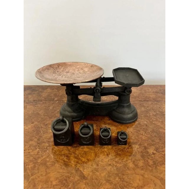Metal Edwardian Iron and Copper Scales & Original Iron Weights, 1900s, Set of 5 For Sale - Image 7 of 7