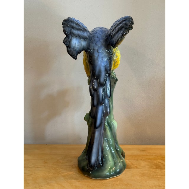 Large Hand-Painted Majolica Ceramic Macaw Sculpture For Sale - Image 6 of 11