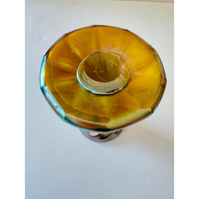 1900s Louis Comfort Tiffany Favrile Glass Candle Lamp Signed 12” Tall Beautiful Condition For Sale - Image 11 of 12