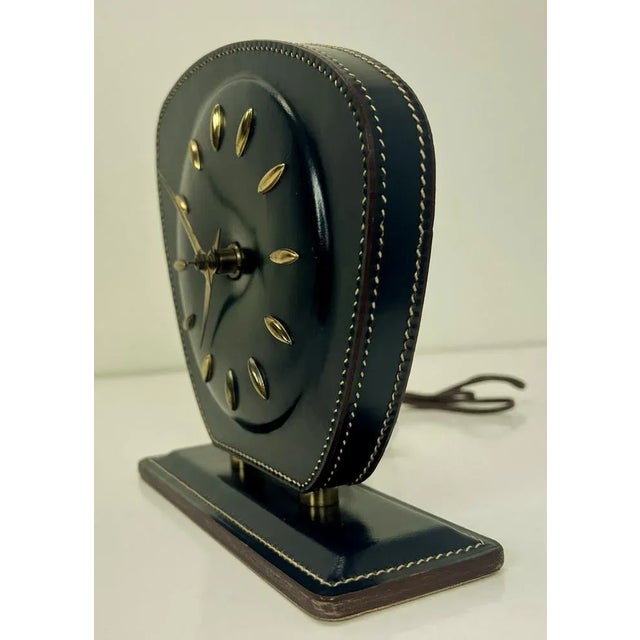 Leather Table Clock attributed to Jacques Adnet, 1950s For Sale - Image 6 of 9