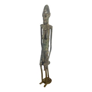 Vintage Dogon Bronze Maternity Figure Sculpture Giacometti Style Mali 13" H For Sale