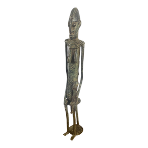 Vintage Dogon Bronze Maternity Figure Sculpture Giacometti Style Mali 13" H