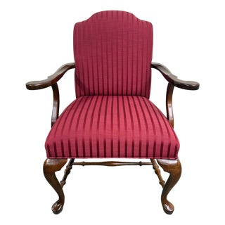 Vintage 1995 Ethan Allen Queen Anne Wingback Lounge Chair With Ottoman For Sale