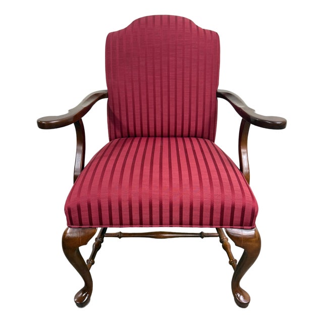 Vintage 1995 Ethan Allen Queen Anne Wingback Lounge Chair With Ottoman For Sale