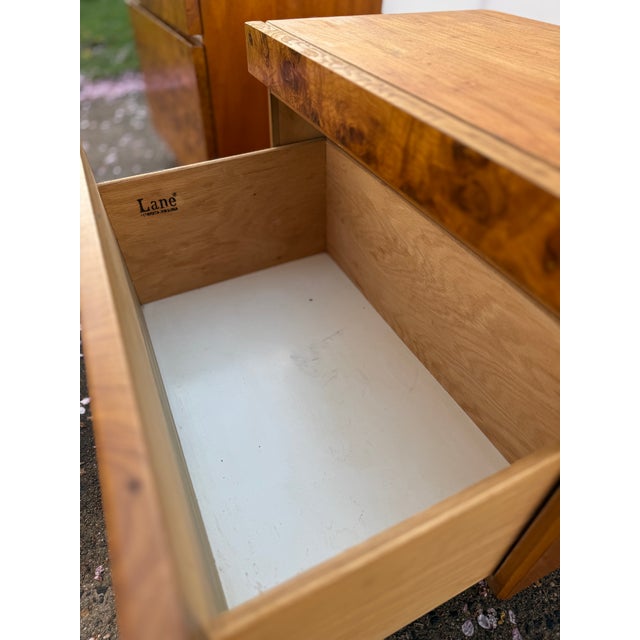 1970s Mid-Century Burl Wood Nightstands by Lane - A Pair For Sale - Image 11 of 12