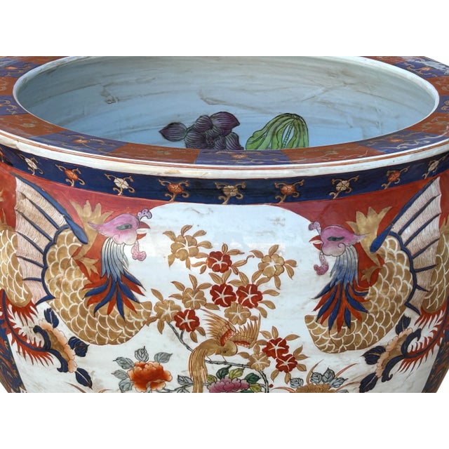 Brick Red Oriental Vintage Porcelain Red Copper Color Phoenix Graphic Pot Planter For Sale - Image 8 of 12