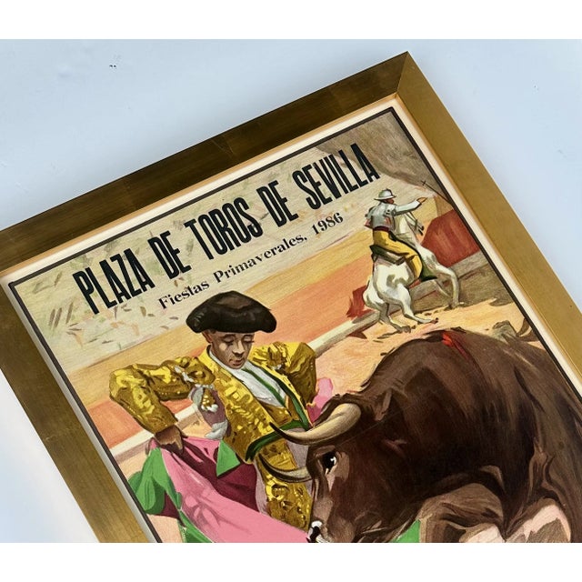 Plaza De Toros De Sevilla Bull Fighting Original Color Lithograph by Carol Ruana Llopis, Framed, 1986 For Sale - Image 6 of 8