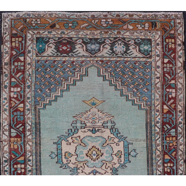 Vintage Turkish Oushak Rug With Vibrant Teal and Rich Maroon Accents For Sale In Atlanta - Image 6 of 10