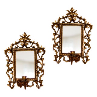 Swedish Brass Sconces with Mirror, Set of 2 For Sale