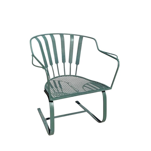 Teal Mid-Century Modern Wrought Iron Pinecrest Bouncer Patio Chairs - A Pair For Sale - Image 8 of 14