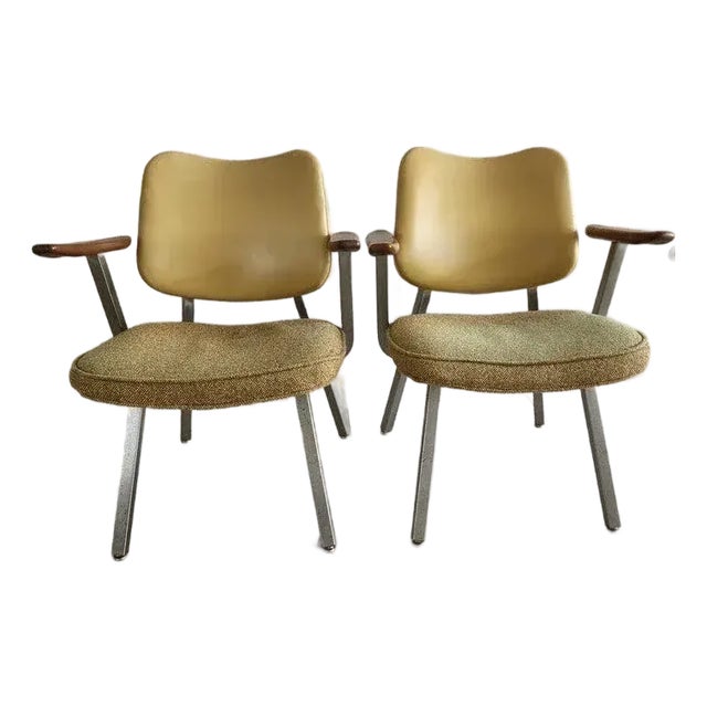 1960s Donald Deskey Streamline Style Armchairs Royal Metal For Sale