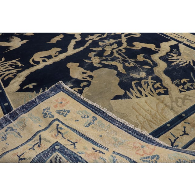 Navy Blue 19th Century Zabihi Collection Monkey Pictorial Chinese Rug - 7' x 8'4" For Sale - Image 8 of 12