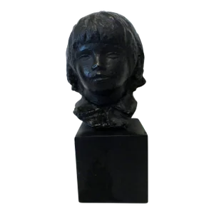 1970s Amr Spadem Stone Sculpture Black Bust of Child on Stone Base