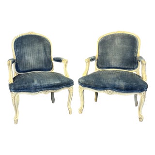 19th Century French Louis XV King and Queen Armchairs or Fauteuils -a Pair For Sale