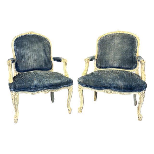 19th Century French Louis XV King and Queen Armchairs or Fauteuils -a Pair For Sale
