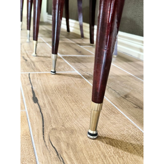 1950s Set of 5 French NF-Certified Regency-Style Mahogany Dining Chairs, Mid 20th Century, Reupholstered in Gold Striped Velvet For Sale - Image 5 of 7