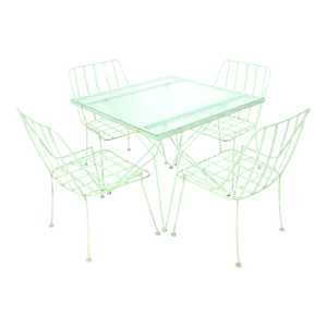 Mid-Century Modern 5 Pieces Glass Top Outdoor Dining Set Art, Russel Woodard