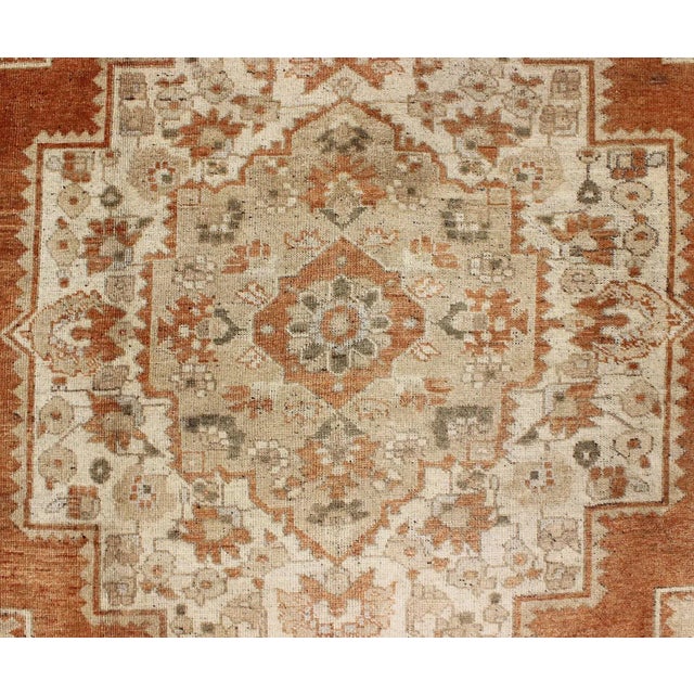 Mid 20th Century Vintage Turkish Oushak Rug in Rust, Green, Cream, Tape and Neutral Colors 7'3"x11'3" For Sale - Image 5 of 10