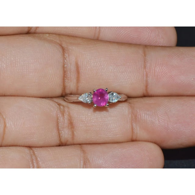 Authentic Tiffany & Co. Natural 1.15Cts VS G Diamond Ruby 950 Platinum Engagement Ring, size 4.75 For Sale - Image 9 of 12