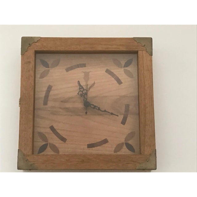 Wood Inlay Boxed Mission Style Clock For Sale - Image 11 of 11