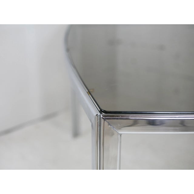 Table in Chromed Metal with Curved Smoked Glass Slab Top, France, 1970s For Sale - Image 14 of 18